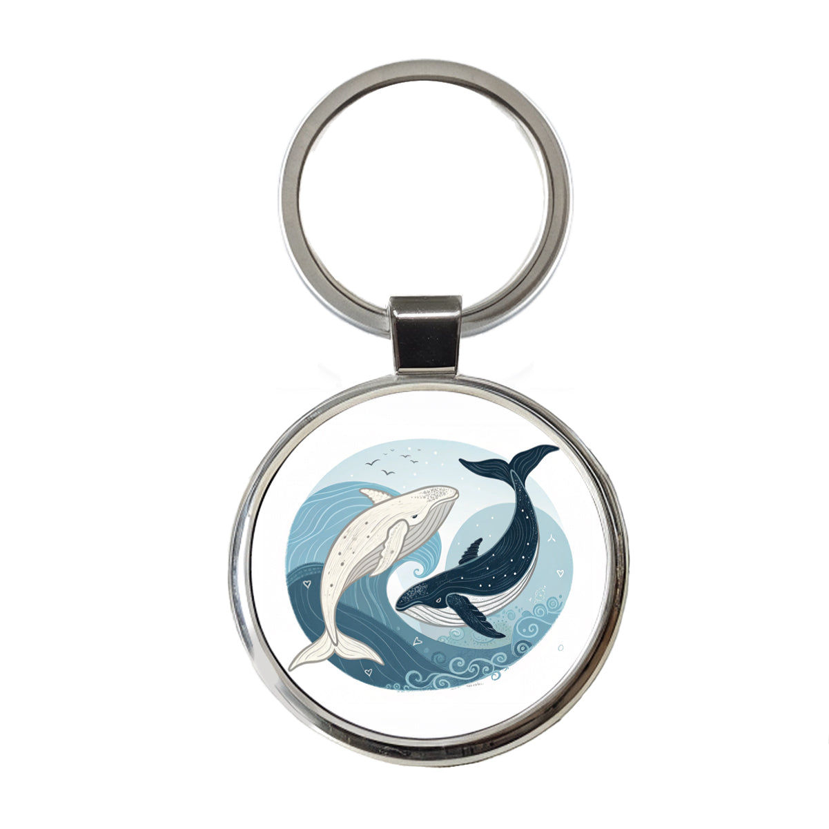 Two Whales Yin Yang Round Metal Keychain