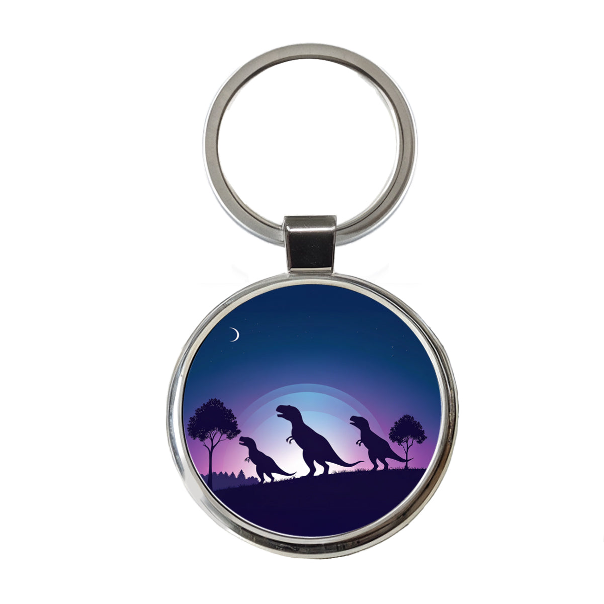 Tyrannosaurus T-Rex Dinosaur Silhouettes Round Metal Keychain