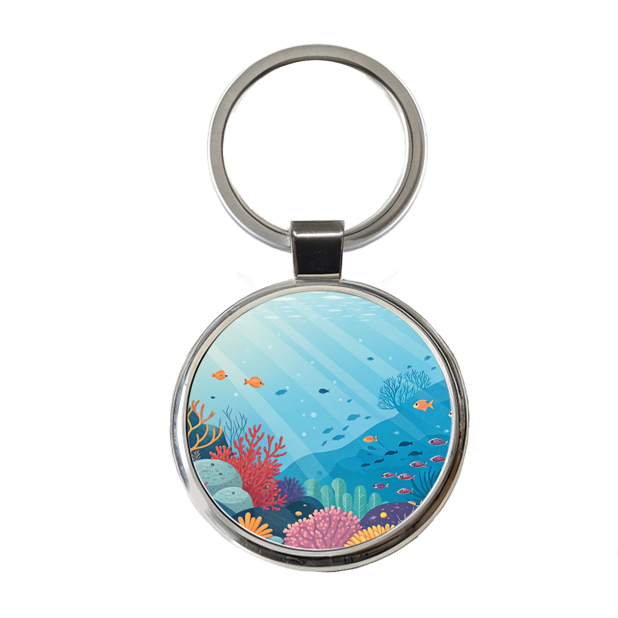 Underwater Reef Scene Fish Coral Ocean Tropical Round Metal Keychain