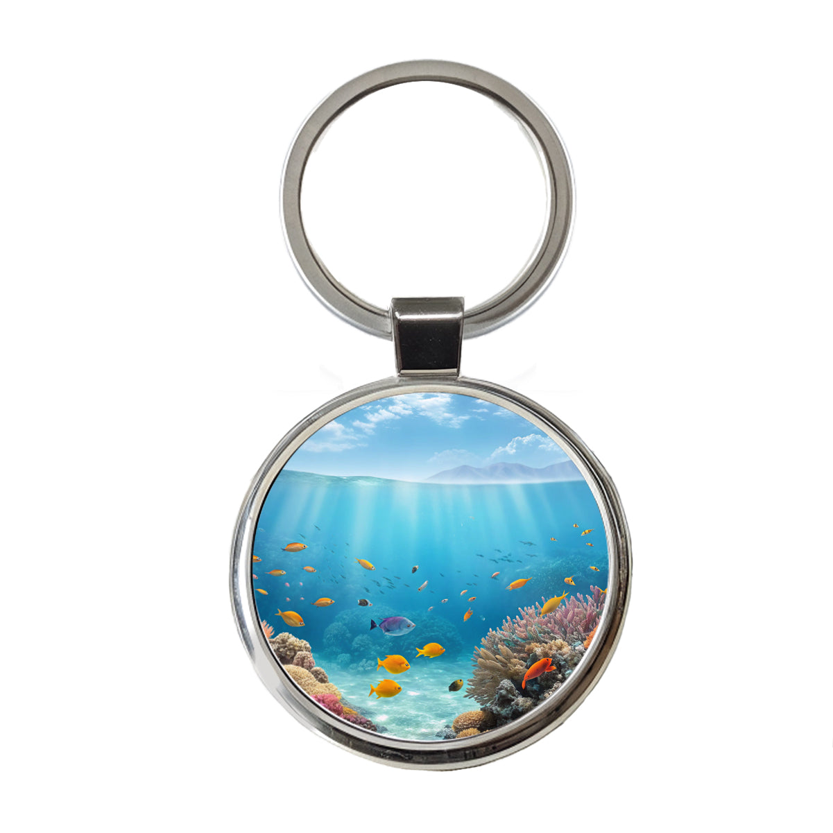 Underwater Scene Tropical Fish Ocean Round Metal Keychain