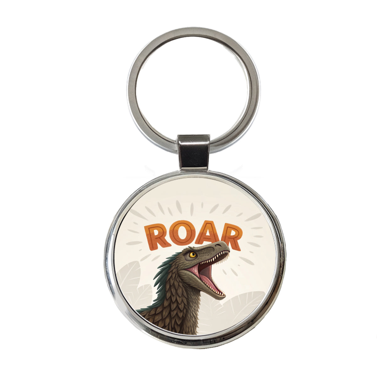 Velociraptor Roar Bold Dinosaur Round Metal Keychain