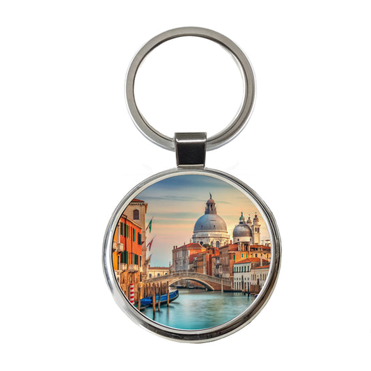Venice Italy Canal Travel Round Metal Keychain