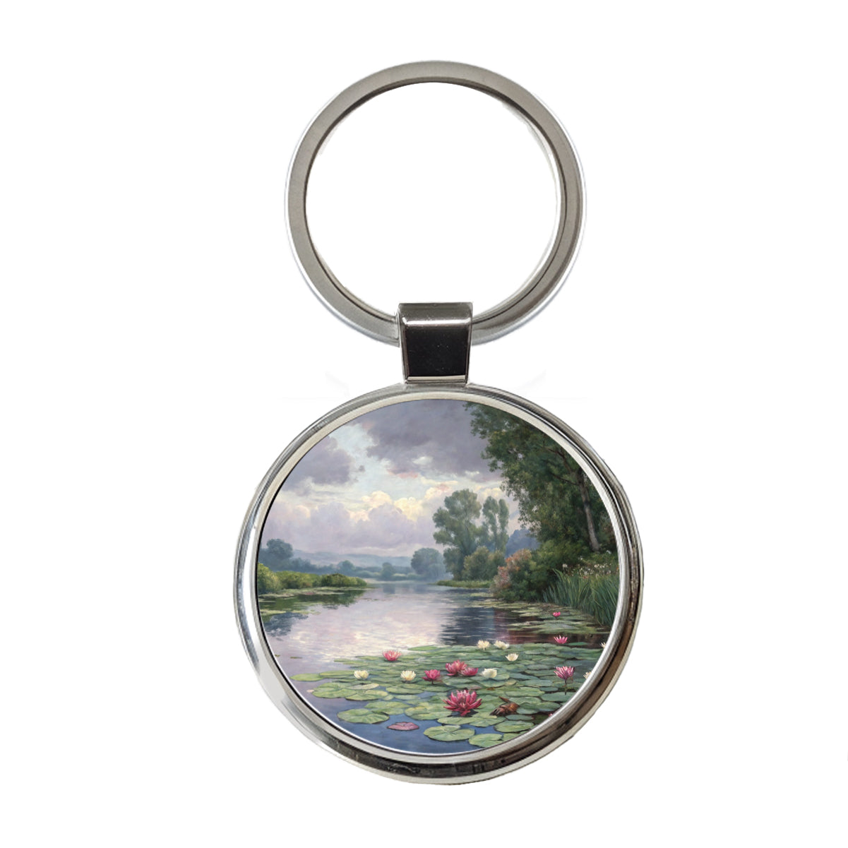 Water Lilies By Claude Monet Inspired Round Metal Keychain