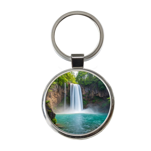 Waterfalls Stunning Round Metal Keychain