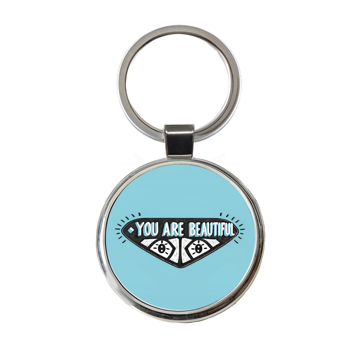 You Are Beautiful Blue Round Metal Keychain