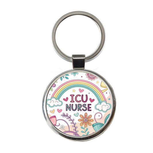 ICU Nurse Appreciation Coquette Bows Flowers Round Metal Keychain