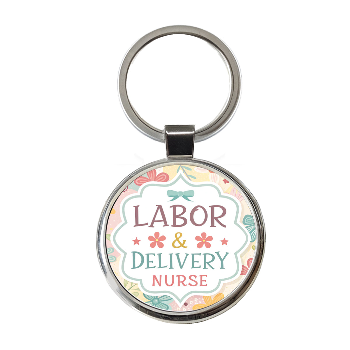 Labor & Delivery Nurse Appreciation Coquette Bows Flowers Round Metal Keychain