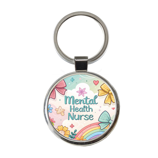 Mental Health Nurse Appreciation Coquette Bows Flowers Round Metal Keychain