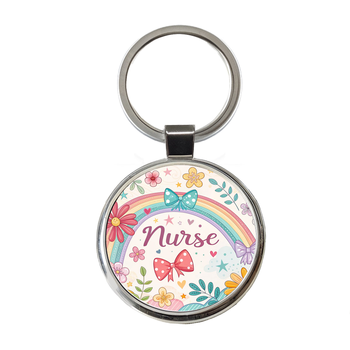 Nurse Appreciation Coquette Bows Flowers Round Metal Keychain