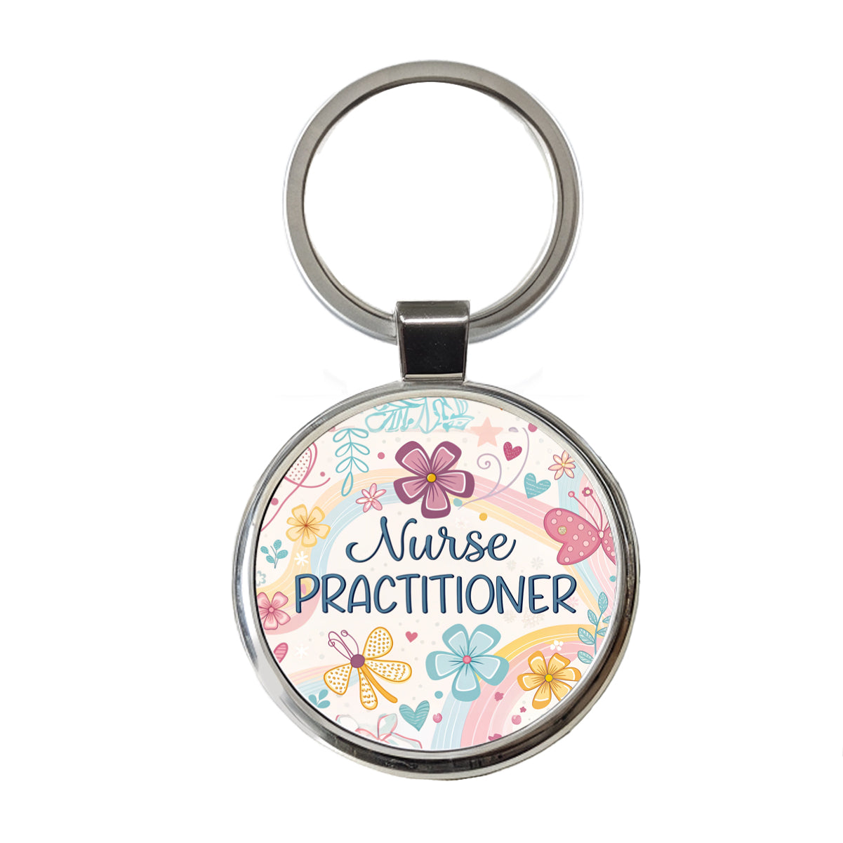 Nurse Practitioner Appreciation Coquette Bows Flowers Round Metal Keychain