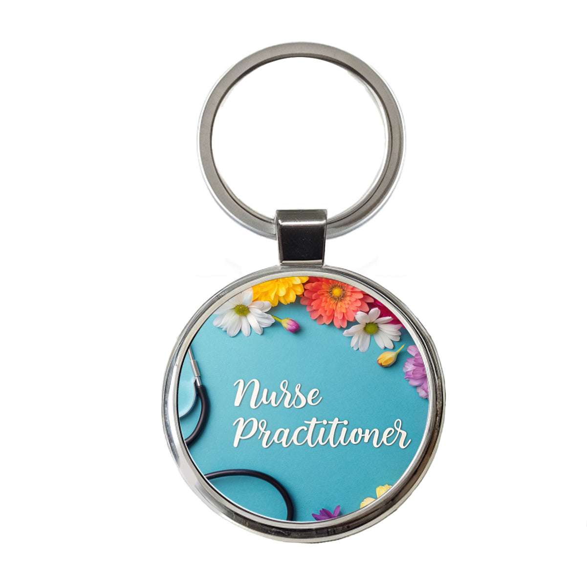 Nurse Practitioner Appreciation Stethoscope Flowers Round Metal Keychain