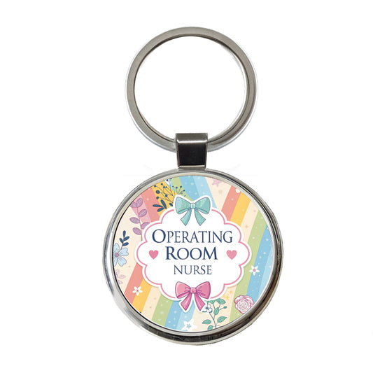 Operating Room Nurse Appreciation Coquette Bows Flowers Round Metal Keychain