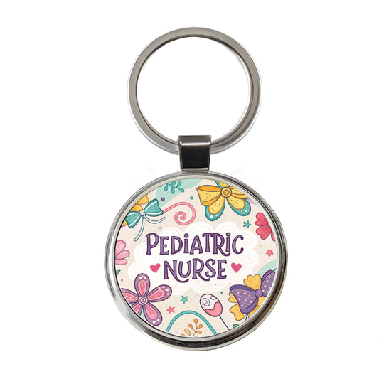 Pediatric Nurse Appreciation Coquette Bows Flowers Round Metal Keychain