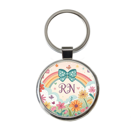 RN Registered Nurse Appreciation Coquette Bows Flowers Round Metal Keychain