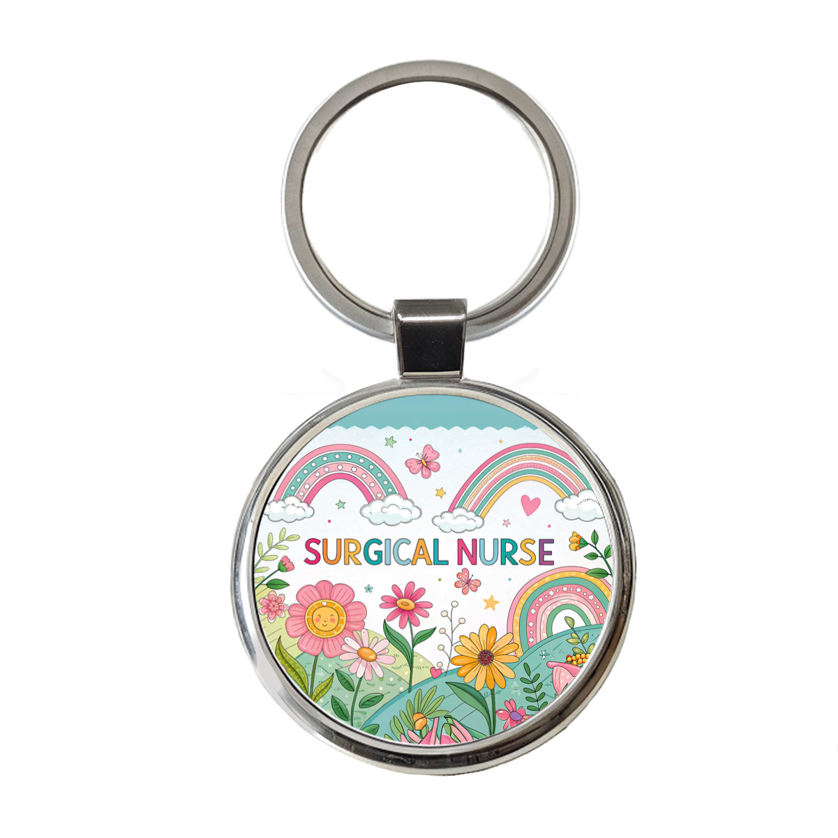 Surgical Nurse Appreciation Coquette Bows Flowers Round Metal Keychain