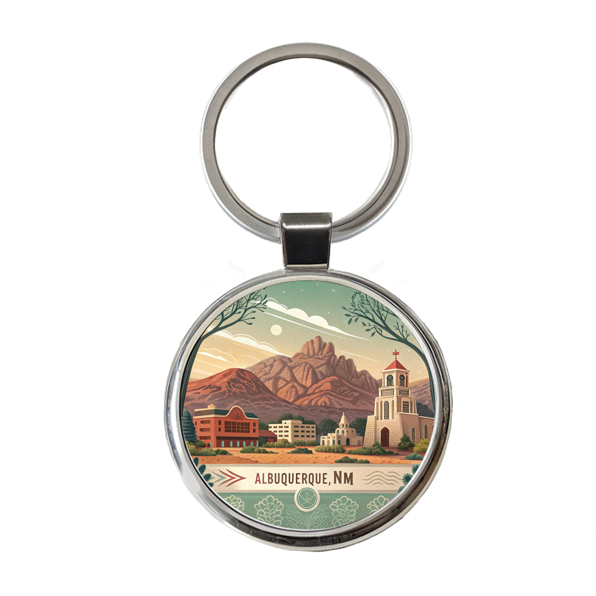 Albuquerque, New Mexico NM Travel City State Stamp Round Metal Keychain
