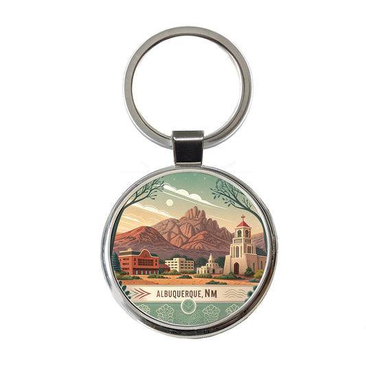 Albuquerque, New Mexico NM Travel City State Stamp Round Metal Keychain