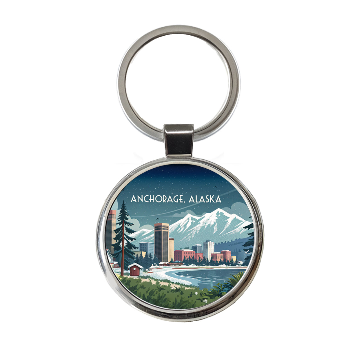 Anchorage, Alaska AK Travel City State Stamp Round Metal Keychain