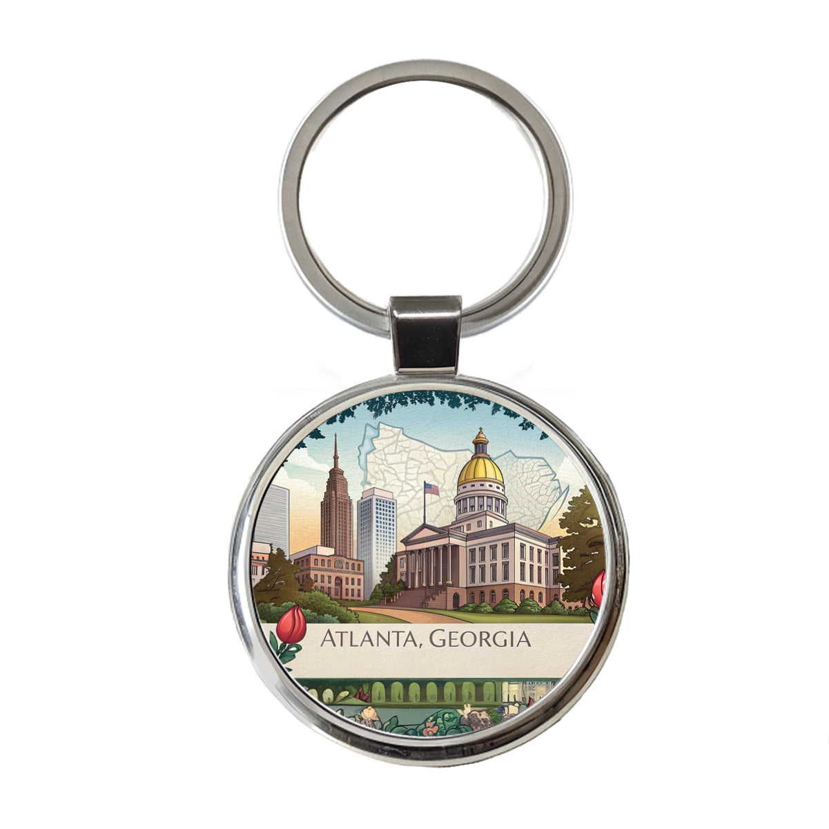 Atlanta, Georgia GA Travel City State Stamp Round Metal Keychain