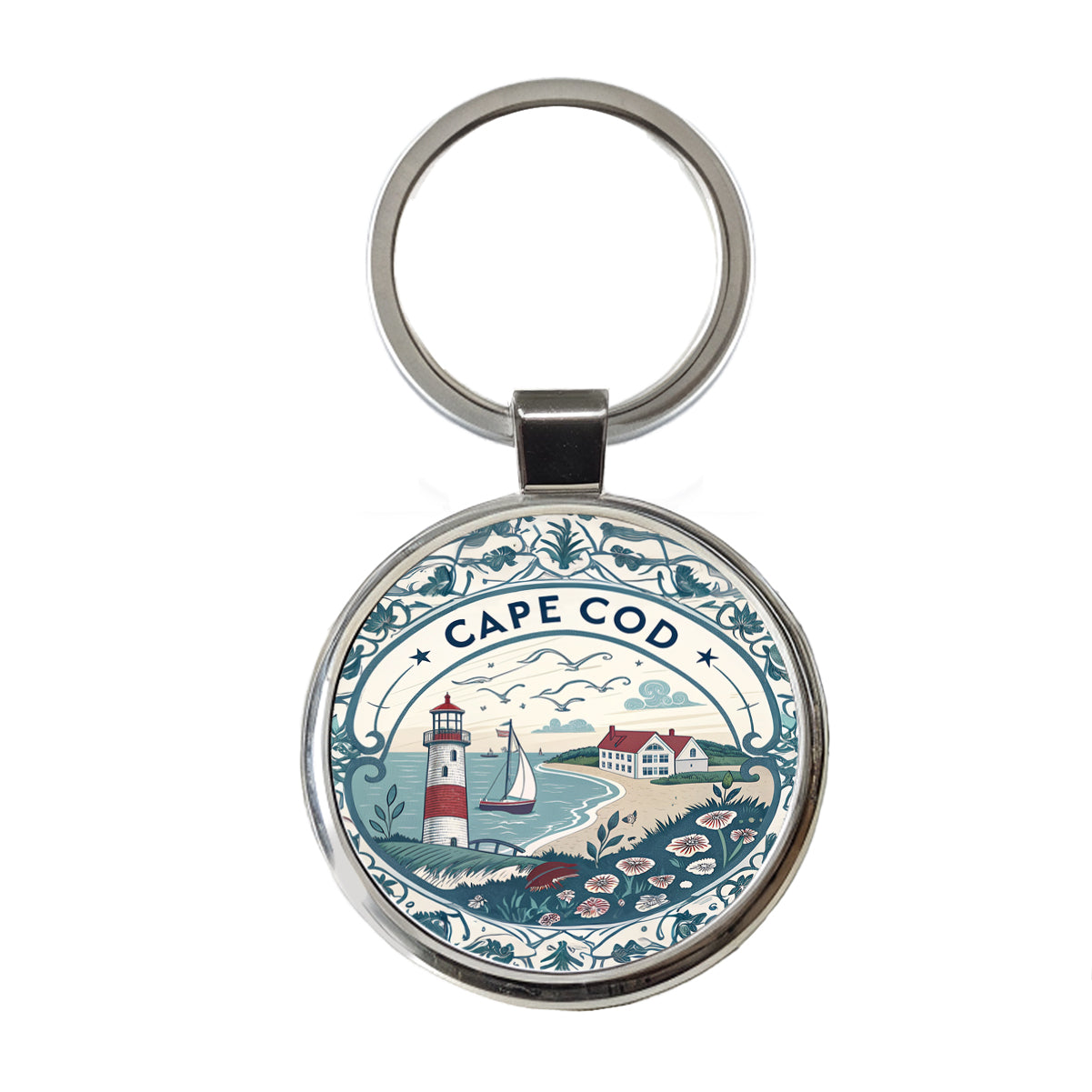 Cape Cod, Massachusetts MA Travel City State Stamp Round Metal Keychain