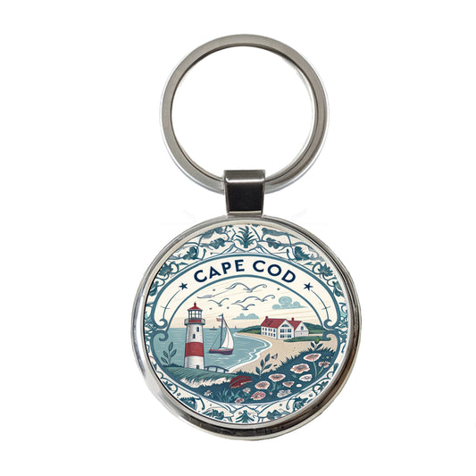 Cape Cod, Massachusetts MA Travel City State Stamp Round Metal Keychain