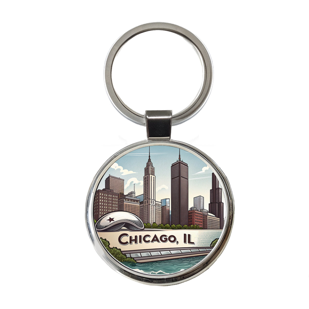 Chicago, Illinois IL Travel City State Stamp Round Metal Keychain