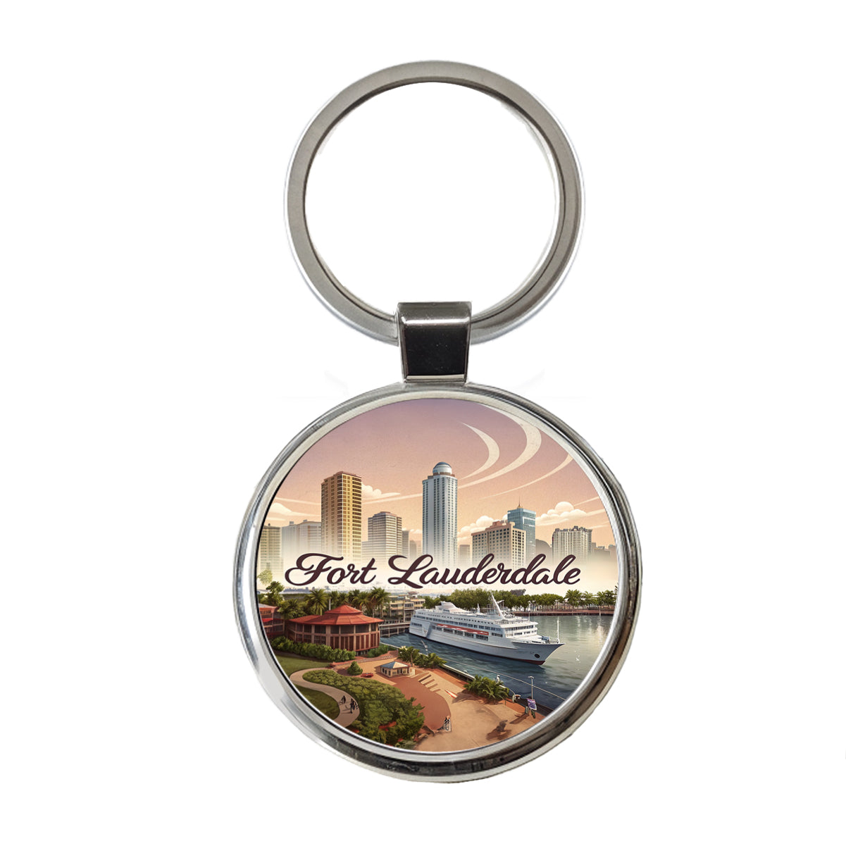 Fort Lauderdale, Florida FL Travel City State Stamp Round Metal Keychain