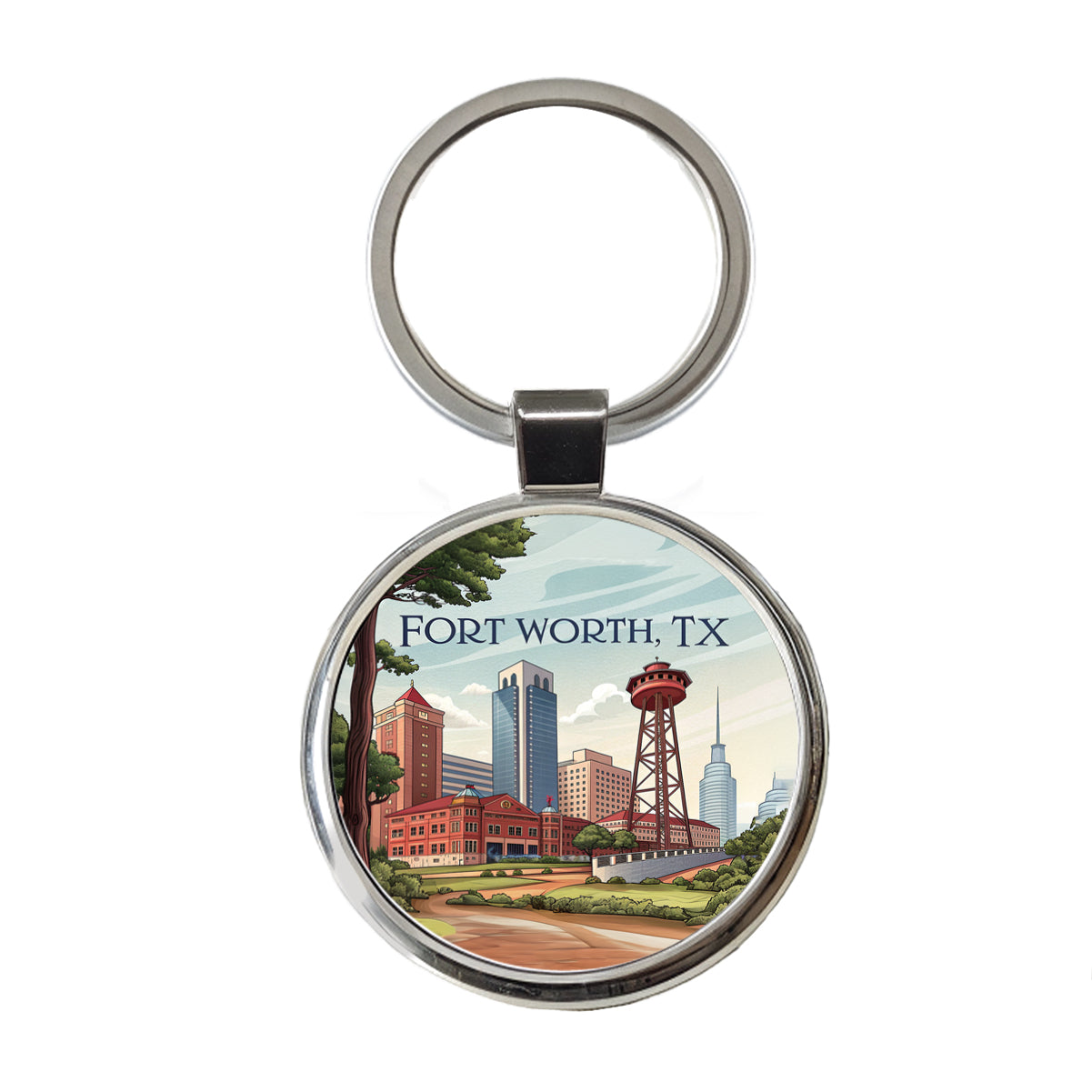 Fort Worth, Texas TX Travel City State Stamp Round Metal Keychain