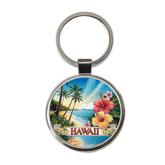 Hawaii HI Travel City State Stamp Round Metal Keychain