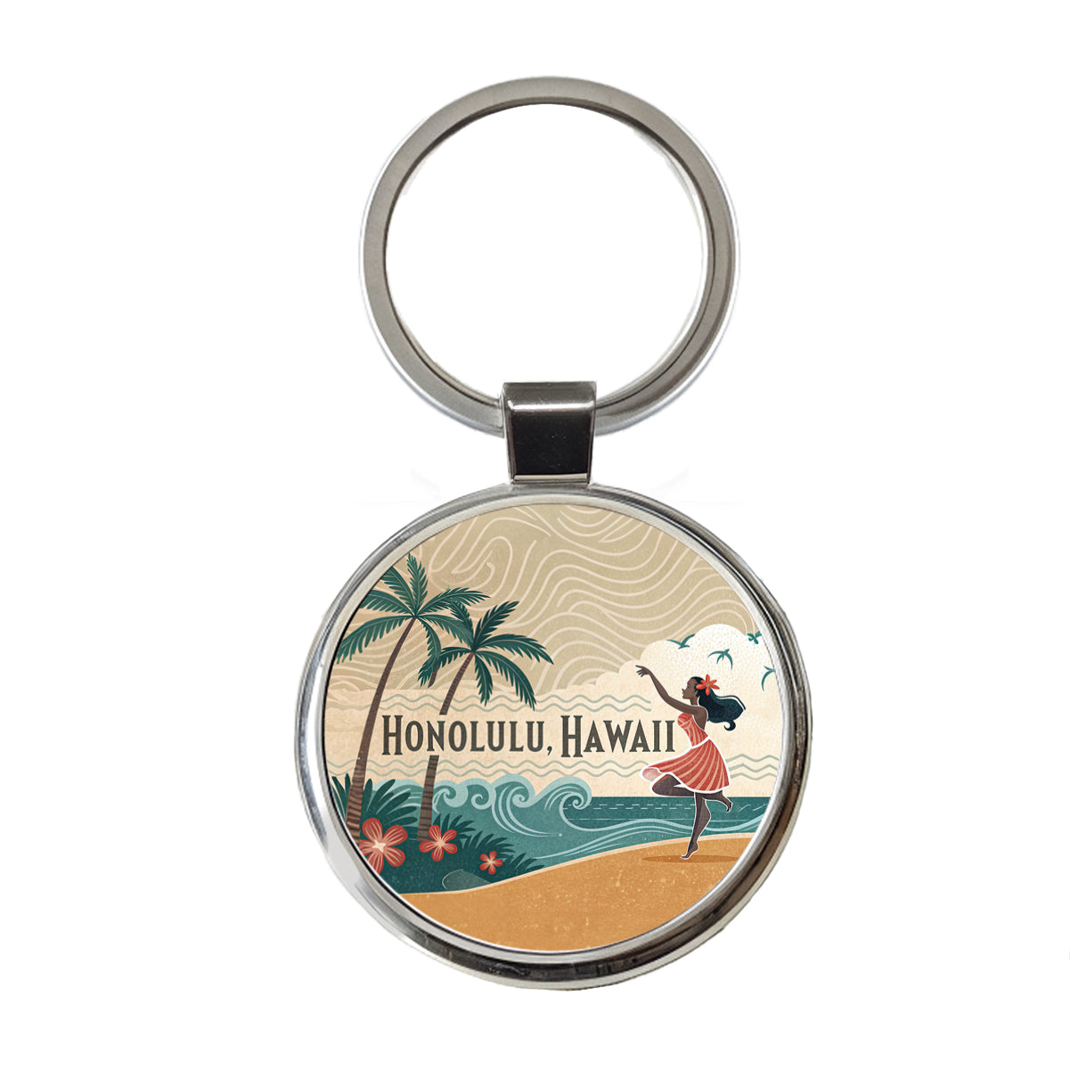Honolulu, Hawaii HI Travel City State Stamp Round Metal Keychain