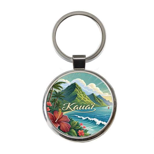 Kaua'i, Hawaii HI Travel City State Stamp Round Metal Keychain