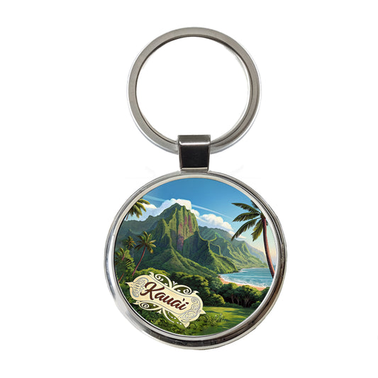 Kaua'i, Hawaii Hi Tropical Travel City State Stamp Round Metal Keychain
