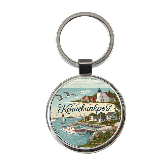 Kennebunkport, Maine ME Travel City State Stamp Round Metal Keychain