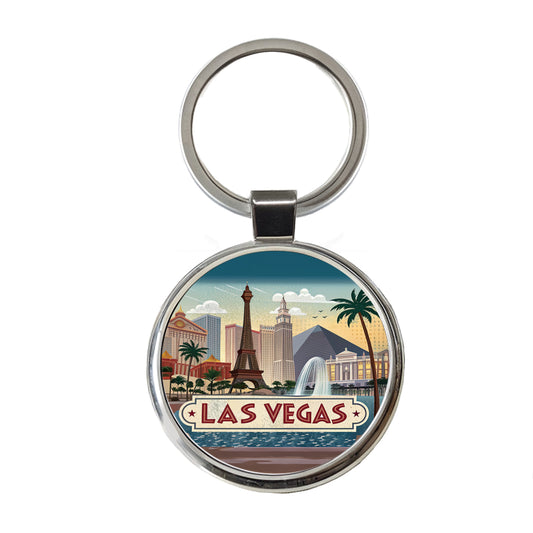 Las Vegas, Nevada NV Travel City State Stamp Round Metal Keychain