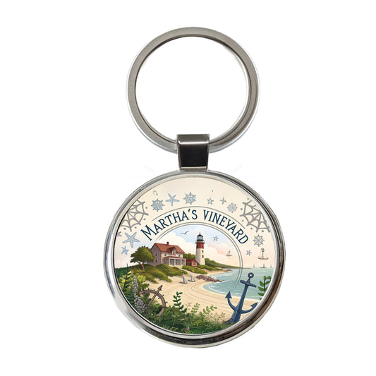 Martha's Vineyard, Massachusetts MA Travel City State Stamp Round Metal Keychain