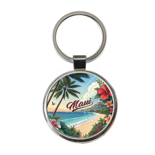 Maui, Hawaii HI Travel City State Stamp Round Metal Keychain