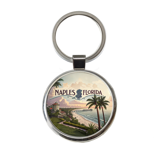 Naples, Florida FL Travel City State Stamp Round Metal Keychain