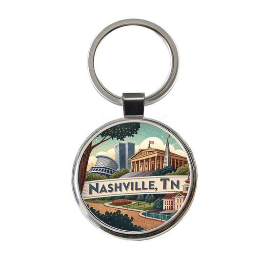 Nashville, Tennessee TN Travel City State Stamp Round Metal Keychain