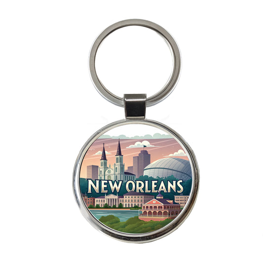 New Orleans, Louisiana LA Travel City State Stamp Round Metal Keychain