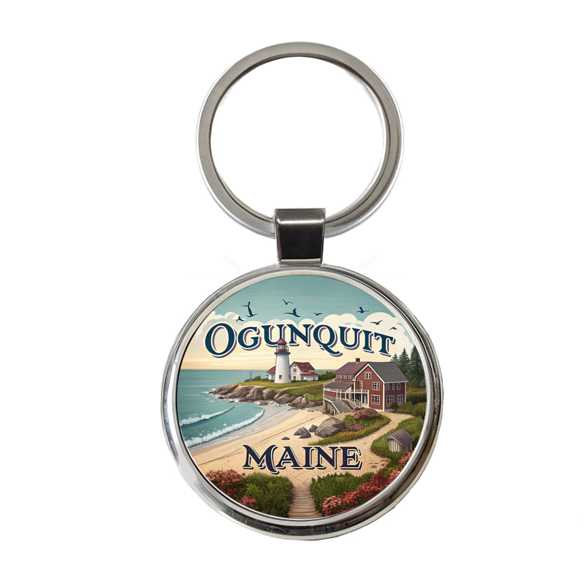 Ogunquit, Maine ME Travel City State Stamp Round Metal Keychain