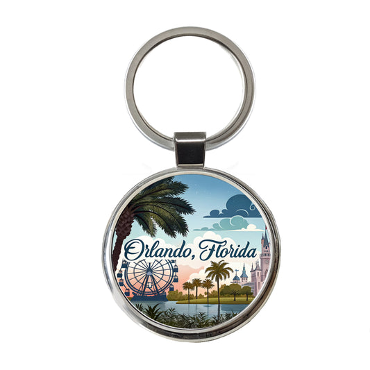 Orlando, Florida FL Travel City State Stamp Round Metal Keychain