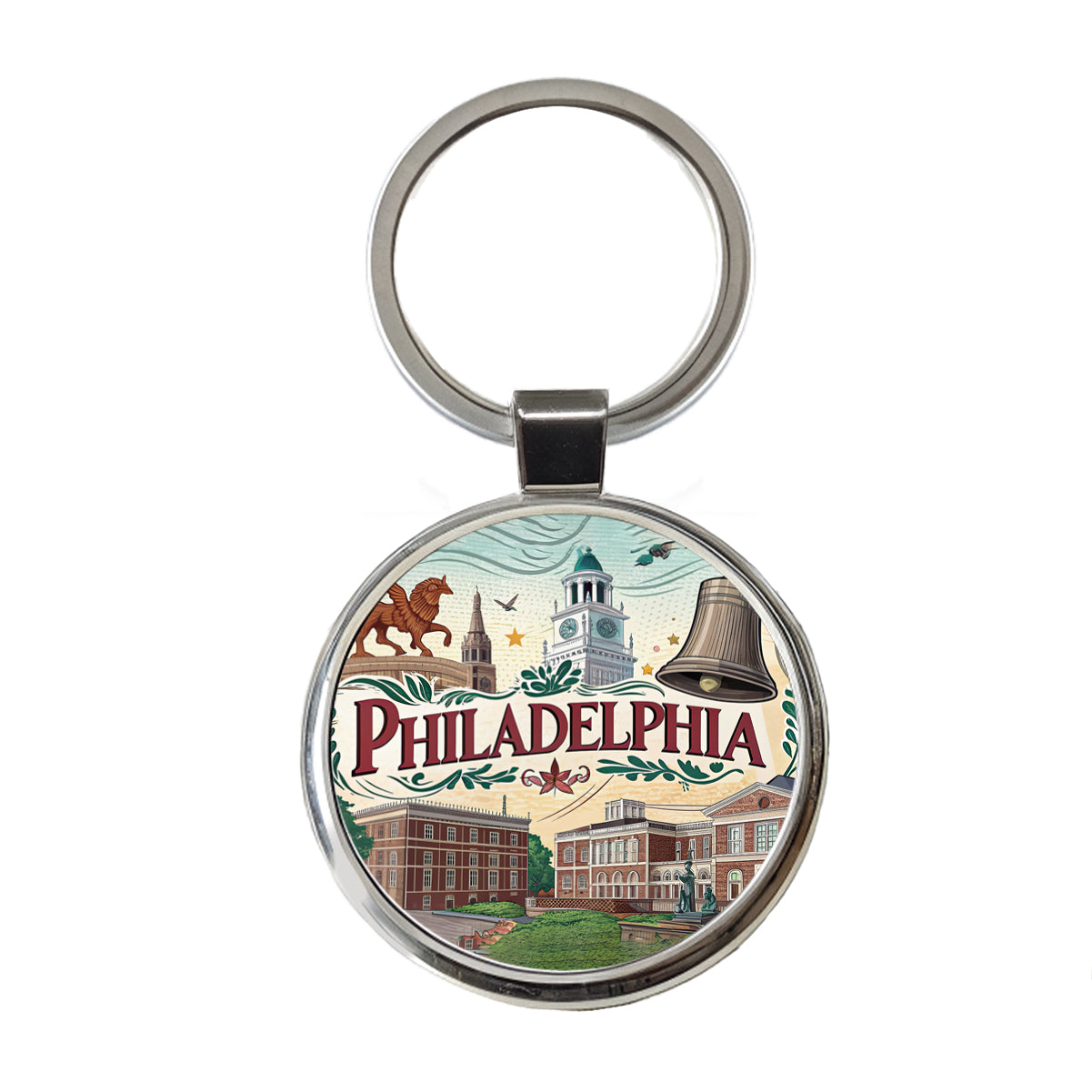 Philadelphia PA Travel City State Stamp Round Metal Keychain