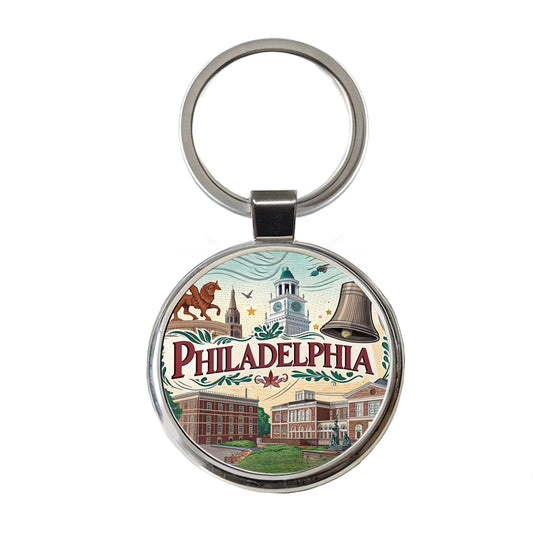 Philadelphia PA Travel City State Stamp Round Metal Keychain