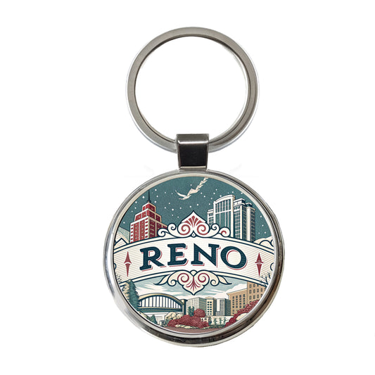 Reno, Nevada NV Travel City State Stamp Round Metal Keychain