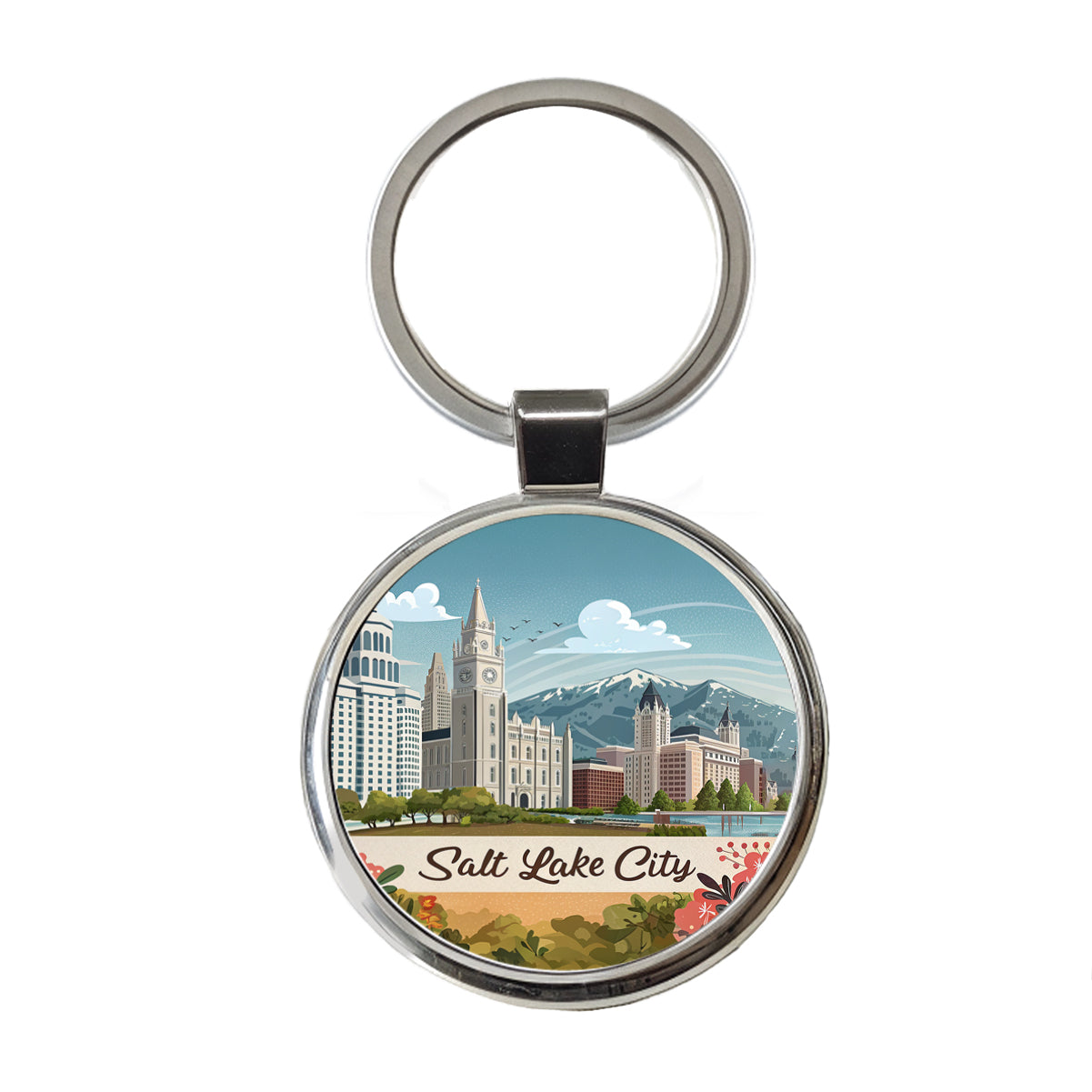Salt Lake City, Utah UT Travel City State Stamp Round Metal Keychain