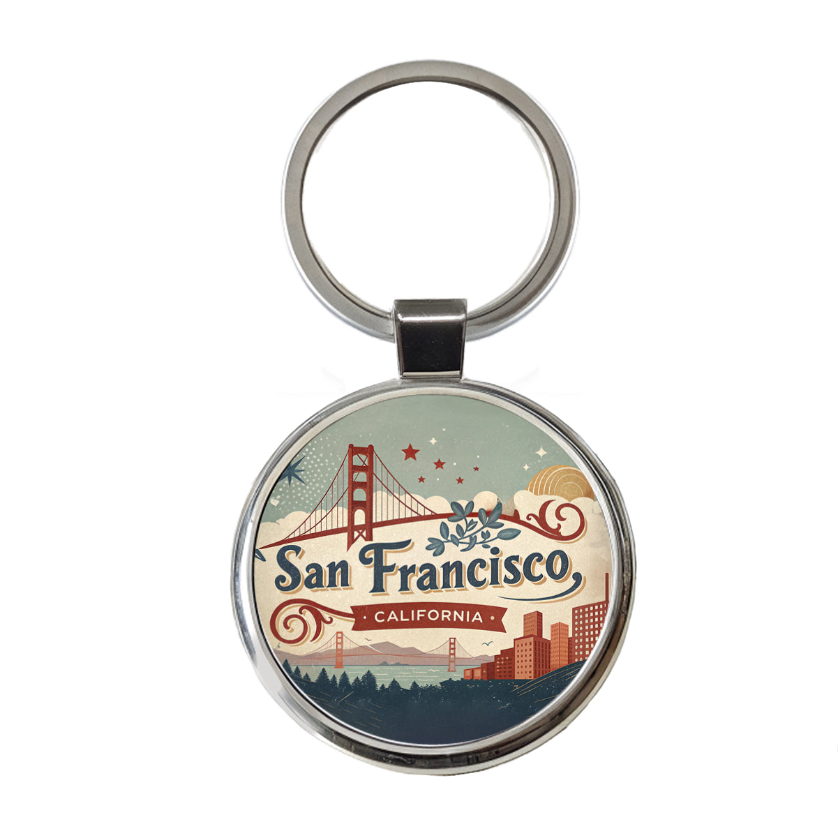 San Francisco, California CA Travel City State Stamp Round Metal Keychain