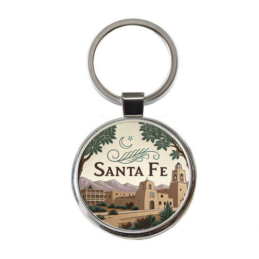 Santa Fe, New Mexico NM Travel City State Stamp Round Metal Keychain