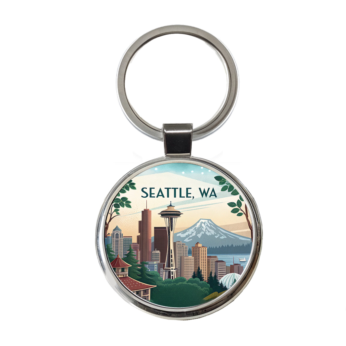 Seattle, Washington WA Travel City State Stamp Round Metal Keychain