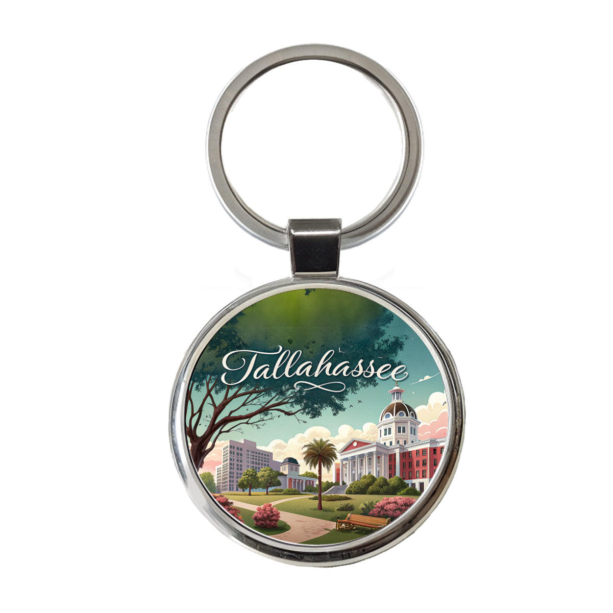 Tallahassee, Florida FL Travel City State Stamp Round Metal Keychain