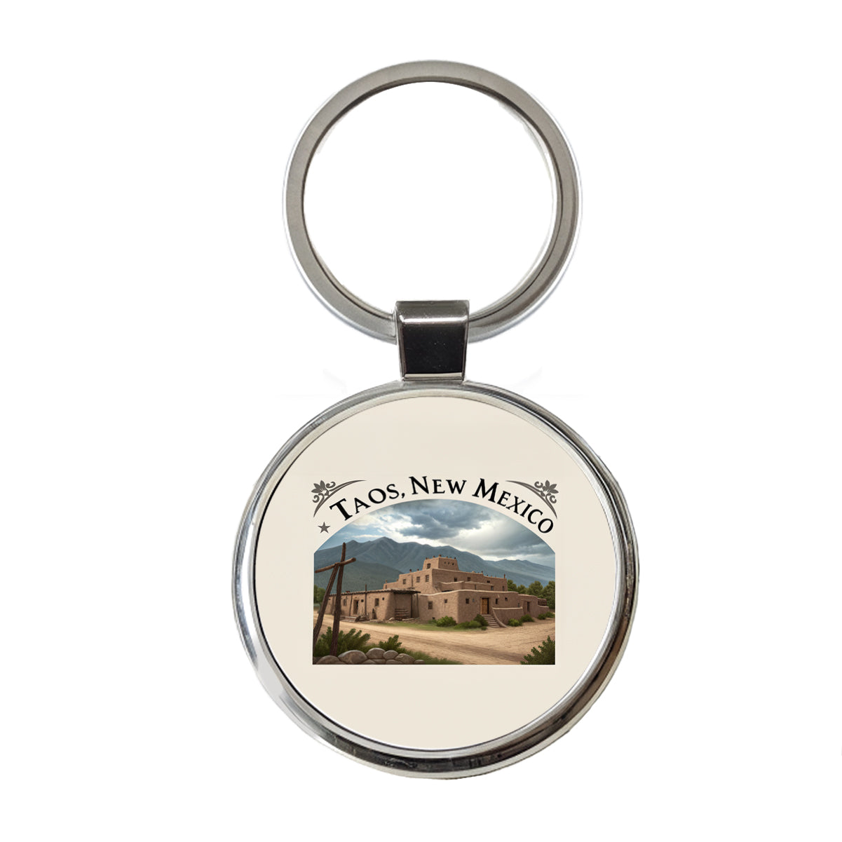 Taos, New Mexico NM Travel City State Stamp Round Metal Keychain